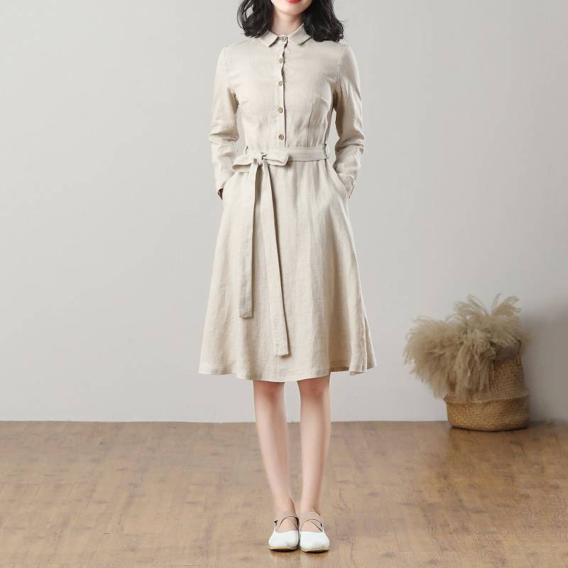 Midi Leinenkleid, Leinenhemdkleid, Langarmkleid, Frauenkleid, Leinenkleid Mit Knöpfen, Gürtelkleid, Sommerkleid, Maßkleid C3209 von Ylistyle