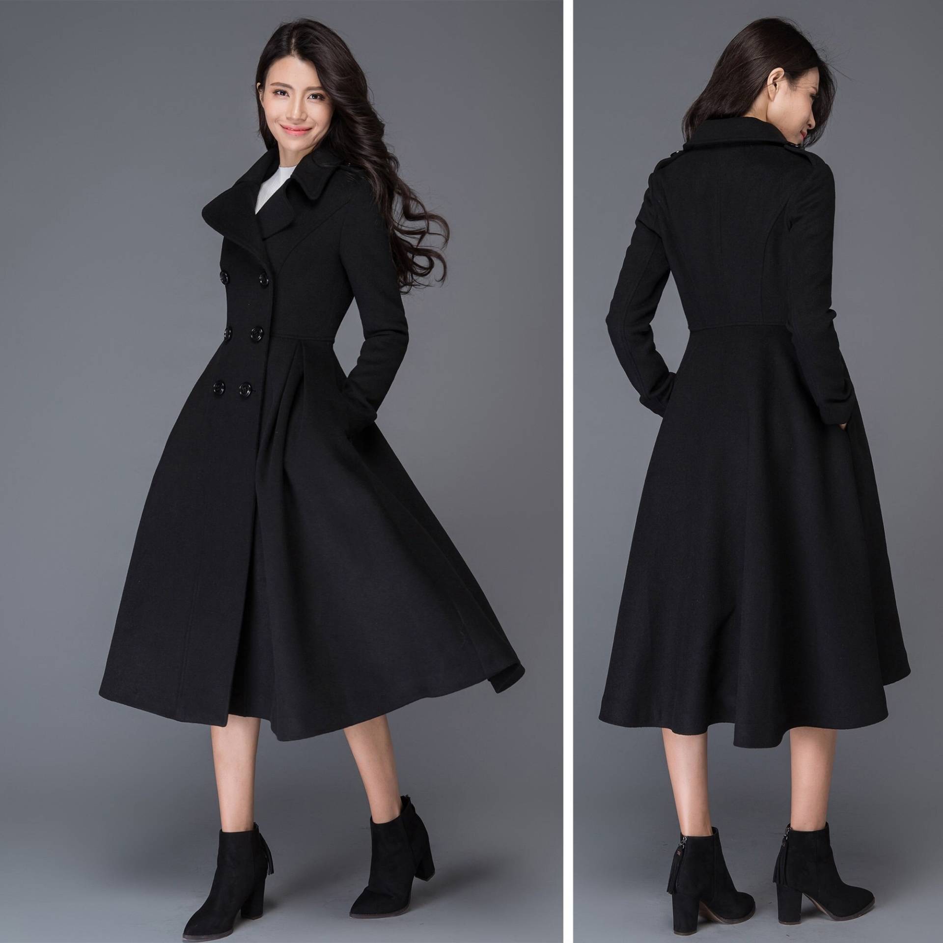 Wollmantel, Schwarzer Mantel, Swing Langer Mantel Kleid, Wintermantel Frauen, Prinzessin Herbstmantel Mit Taschen C1019 Wollmantel, Schwarzer Mantel, Swing Langer Mantel Kleid, Wintermantel Frauen, Prinzessin Herbstmantel Mit Taschen C1019 von Ylistyle