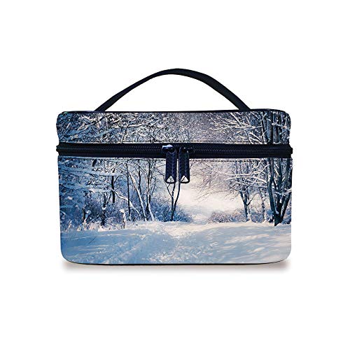 Make-up-Tasche, Reise-Kosmetiktasche, Gasse im verschneiten Wald, kaltes Einfrieren, Wetter, ländliche Natur, Outdoor, Wald, dekorativer tragbarer Organizer, professioneller Kosmetik-Zugkoffer, für Frauen und Mädchen von Ylljy00