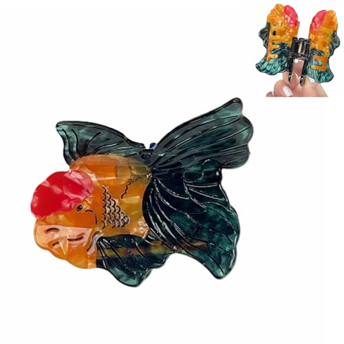 Bunte Goldfisch Haarclips für Frauen, Nette Cartoon Fisch Haar Kralle Clips für Frauen Dünnes dickes lockiges Haar, Rutschfeste starke Halt Kiefer Haarclips Grün von YlobdolY