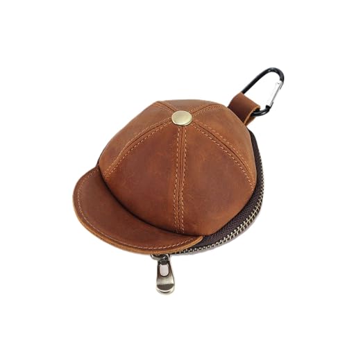 Cap geformte kleine Münze Geldbörse für Männer Frauen, echtes Leder Tasche Organizer Change Halter mit Reißverschluss, echtes Rindsleder Schlüsselanhänger Geldbörse Braun von YlobdolY