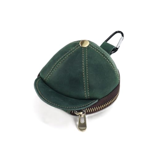 Cap geformte kleine Münze Geldbörse für Männer Frauen, echtes Leder Tasche Organizer Change Halter mit Reißverschluss, echtes Rindsleder Schlüsselanhänger Geldbörse Grün von YlobdolY