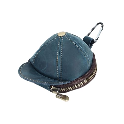Cap geformte kleine Münze Geldbörse für Männer Frauen, echtes Leder Tasche Organizer Change Halter mit Reißverschluss, echtes Rindsleder Schlüsselanhänger Geldbörse blau von YlobdolY