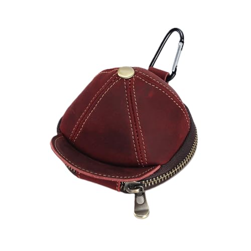 Cap geformte kleine Münze Geldbörse für Männer Frauen, echtes Leder Tasche Organizer Change Halter mit Reißverschluss, echtes Rindsleder Schlüsselanhänger Geldbörse rot von YlobdolY