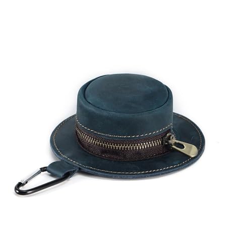 Cowboy Hut geformte kleine Münze Geldbörse für Männer Frauen, echtes Leder Tasche Organizer Change Halter mit Reißverschluss, echtes Rindsleder Schlüsselanhänger Wallet Blau von YlobdolY