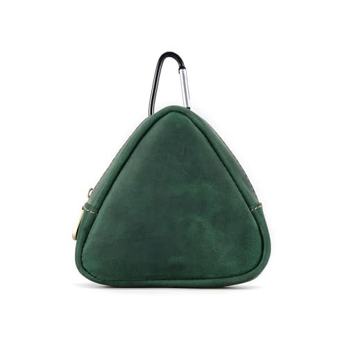 Dreieck kleine Münze Geldbörse für Männer Frauen, echtes Leder Tasche Organizer Wechselhalter mit Reißverschluss, echtes Rindsleder Schlüsselanhänger Geldbörse Grün von YlobdolY