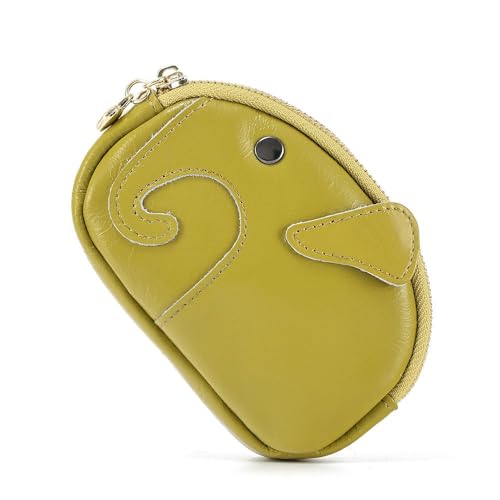Elefant geformte kleine Münze Geldbörse für Männer Frauen, echtes Leder Tasche Organizer Change Halter mit doppeltem Reißverschluss, echtes Rindsleder Schlüsselanhänger Geldbörse Gelb von YlobdolY