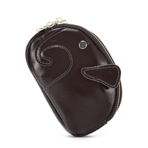 Elefant geformte kleine Münze Geldbörse für Männer Frauen, echtes Leder Tasche Organizer Change Halter mit doppeltem Reißverschluss, echtes Rindsleder Schlüsselanhänger Geldbörse Kaffee von YlobdolY