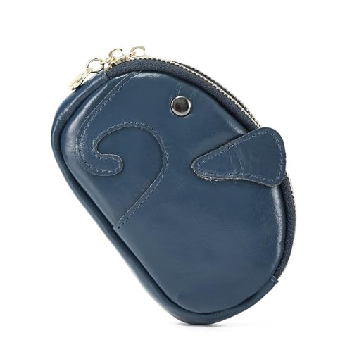 Elefant geformte kleine Münze Geldbörse für Männer Frauen, echtes Leder Tasche Organizer Change Halter mit doppeltem Reißverschluss, echtes Rindsleder Schlüsselanhänger Geldbörse blau von YlobdolY