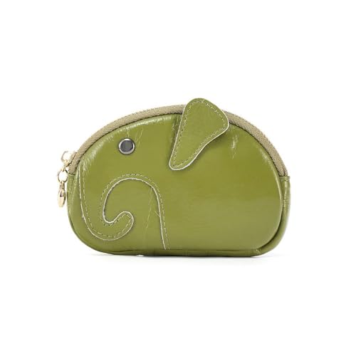 Elefant geformte kleine Münze Geldbörse für Männer Frauen, echtes Leder Tasche Organizer Wechselhalter mit Einzelreißverschluss, echtes Rindsleder Schlüsselanhänger Geldbörse Grün von YlobdolY