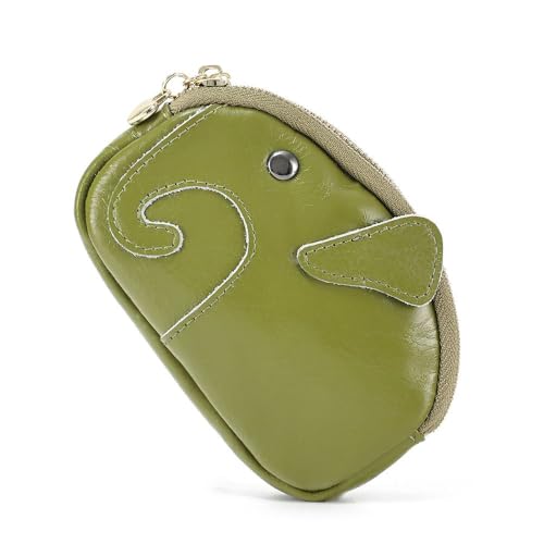 Elefant geformte kleine Münze Geldbörse für Männer Frauen, echtes Leder Tasche Organizer Wechselhalter mit doppeltem Reißverschluss, echtes Rindsleder Schlüsselanhänger Geldbörse Grün von YlobdolY