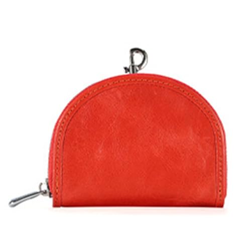 Kleine Münze Geldbörse für Männer Frauen, Halbmond Echtleder Tasche Organizer Change Halter mit Reißverschluss, echtes Rindsleder Schlüsselanhänger Wallet Rot von YlobdolY