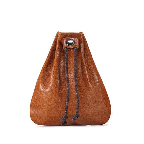 Kleine Münze Geldbörse für Männer Frauen, echtes Leder Tasche Organizer Change Halter mit Kordelzug, echtes Rindsleder Geldbörse Braun von YlobdolY