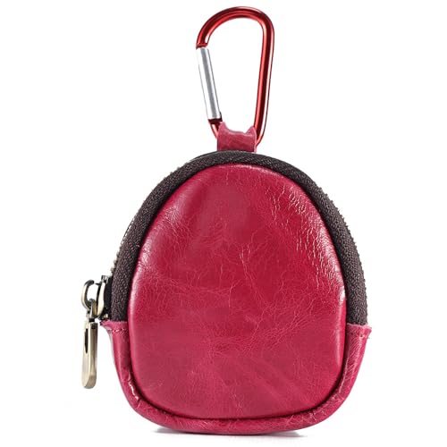 Kleine Münze Geldbörse für Männer Frauen, echtes Leder Tasche Organizer Change Halter mit Reißverschluss, echtes Rindsleder Schlüsselanhänger Wallet Rot von YlobdolY