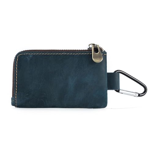 Kleine Münze Geldbörse für Männer Frauen, rechteckige Echtleder Tasche Organizer Change Halter mit Reißverschluss, echtes Rindsleder Schlüsselanhänger Wallet Blau von YlobdolY
