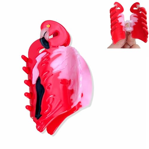 Lustige Tier Haar Clips für Frauen, Neuheit Haar Krallen Clips für Frauen Dünnes dickes lockiges Haar, Rutschfeste starke Halt Kiefer Haarclips Roter Flamingo von YlobdolY