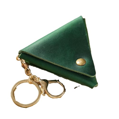 Mini Münze Geldbörse für Männer Frauen, Dreieck echtes Leder Münze Tasche Organizer Fall Tasche mit Knopf, echtes Vintage Rindsleder kleine Schlüsselanhänger Schlüssel Geldbörse Grün von YlobdolY