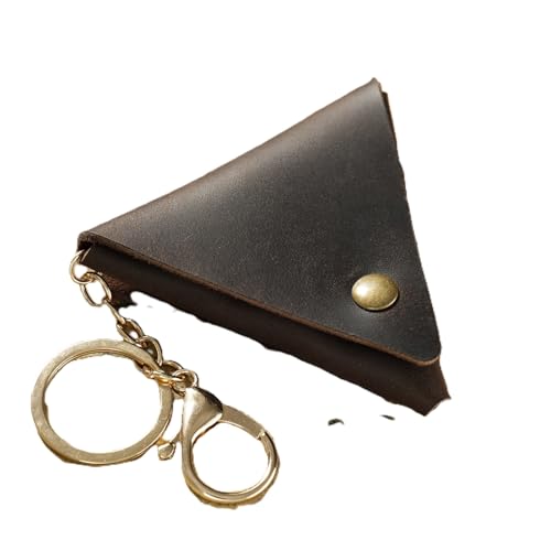 Mini Münze Geldbörse für Männer Frauen, Dreieck echtes Leder Münze Tasche Organizer Fall Tasche mit Knopf, echtes Vintage Rindsleder kleine Schlüsselanhänger Schlüssel Geldbörse Kaffee von YlobdolY