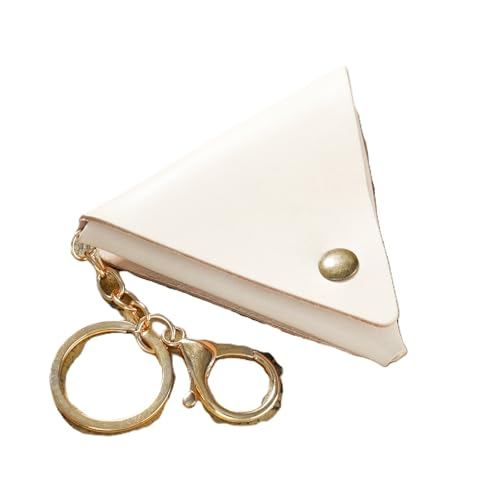 Mini Münze Geldbörse für Männer Frauen, Dreieck echtes Leder Münze Tasche Organizer Fall Tasche mit Knopf, echtes Vintage Rindsleder kleine Schlüsselanhänger Schlüssel Geldbörse Weiß von YlobdolY