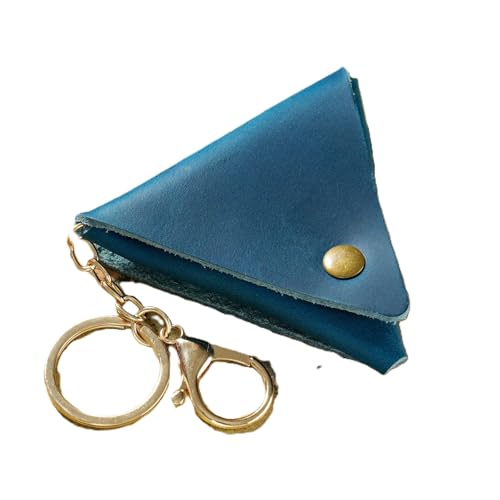 Mini Münze Geldbörse für Männer Frauen, Dreieck echtes Leder Münze Tasche Organizer Fall Tasche mit Knopf, echtes Vintage Rindsleder kleine Schlüsselanhänger Schlüssel Geldbörse blau von YlobdolY
