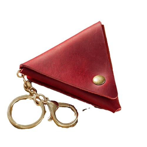 Mini Münze Geldbörse für Männer Frauen, Dreieck echtes Leder Münze Tasche Organizer Fall Tasche mit Knopf, echtes Vintage Rindsleder kleine Schlüsselanhänger Schlüssel Geldbörse rot von YlobdolY
