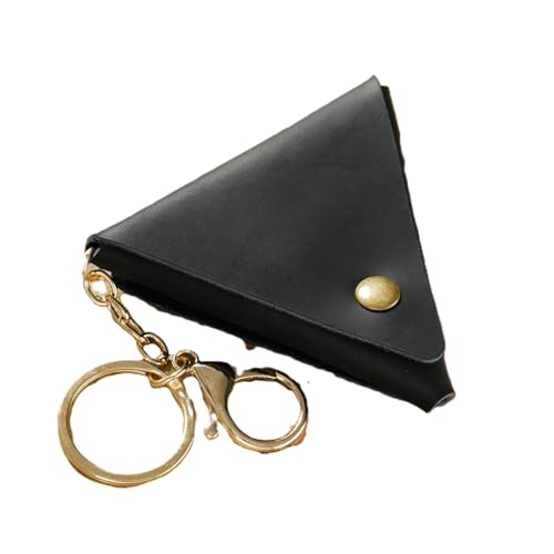 Mini Münze Geldbörse für Männer Frauen, Dreieck echtes Leder Münze Tasche Organizer Fall Tasche mit Knopf, echtes Vintage Rindsleder kleine Schlüsselanhänger Schlüssel Geldbörse schwarz von YlobdolY