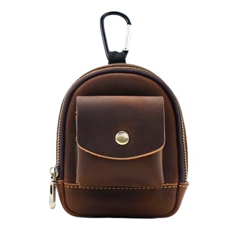 Mini Münze Geldbörse für Männer Frauen, Rucksack geformte echtes Leder Münze Tasche Organizer Fall Tasche mit Reißverschluss, echtes Vintage Rindsleder kleine Schlüsselanhänger Knopf Schlüss von YlobdolY