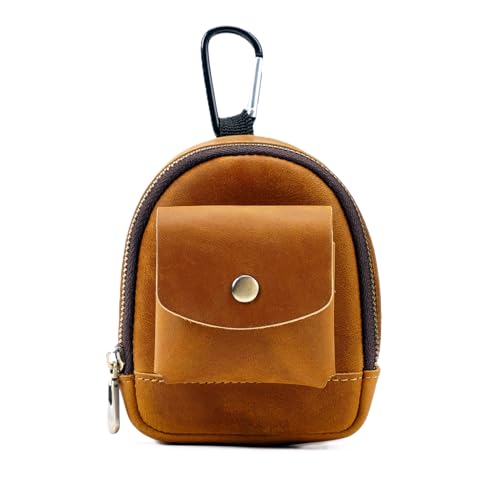 Mini Münze Geldbörse für Männer Frauen, Rucksack geformte echtes Leder Münze Tasche Organizer Fall Tasche mit Reißverschluss, echtes Vintage Rindsleder kleine Schlüsselanhänger Knopf Schlüss von YlobdolY