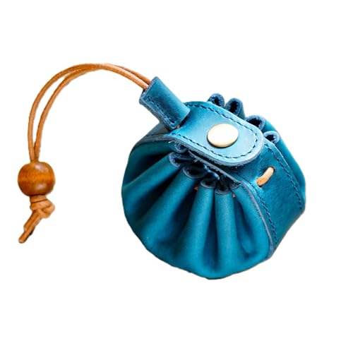 Mini Münze Geldbörse für Männer Frauen, echtes Leder Münze Tasche Organizer Fall Tasche mit Kordelzug, echtes Vintage Rindsleder kleine Druckknopf Key Wallet Blau von YlobdolY
