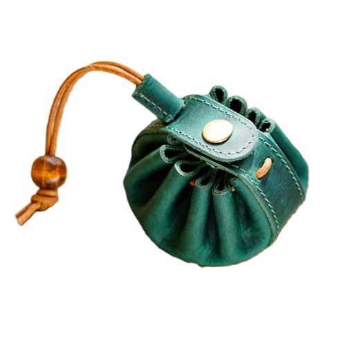 Mini Münze Geldbörse für Männer Frauen, echtes Leder Münze Tasche Organizer Fall Tasche mit Kordelzug, echtes Vintage Rindsleder kleine Druckknopf Key Wallet Grün von YlobdolY