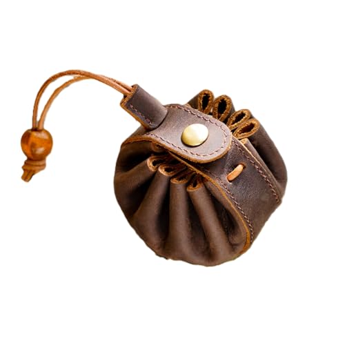 Mini Münze Geldbörse für Männer Frauen, echtes Leder Münze Tasche Organizer Fall Tasche mit Kordelzug, echtes Vintage Rindsleder kleine Druckknopf Key Wallet Kaffee von YlobdolY