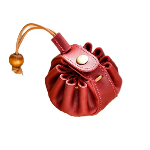 Mini Münze Geldbörse für Männer Frauen, echtes Leder Münze Tasche Organizer Fall Tasche mit Kordelzug, echtes Vintage Rindsleder kleine Druckknopf Key Wallet Rot von YlobdolY