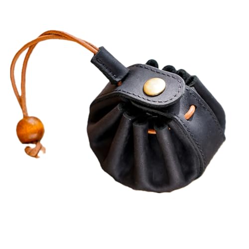 Mini Münze Geldbörse für Männer Frauen, echtes Leder Münze Tasche Organizer Fall Tasche mit Kordelzug, echtes Vintage Rindsleder kleine Druckknopf Key Wallet Schwarz von YlobdolY