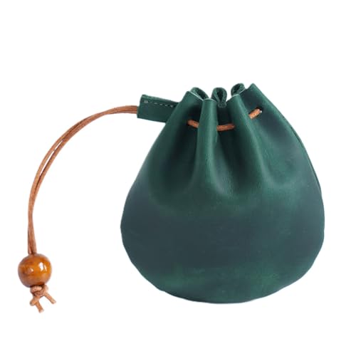 Mini Münze Geldbörse für Männer Frauen, echtes Leder Münze Tasche Organizer Fall Tasche mit Kordelzug, echtes Vintage Rindsleder kleine Schlüssel Geldbörse Grün von YlobdolY