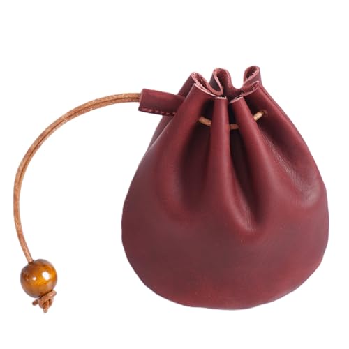 Mini Münze Geldbörse für Männer Frauen, echtes Leder Münze Tasche Organizer Fall Tasche mit Kordelzug, echtes Vintage Rindsleder kleine Schlüssel Geldbörse rot von YlobdolY