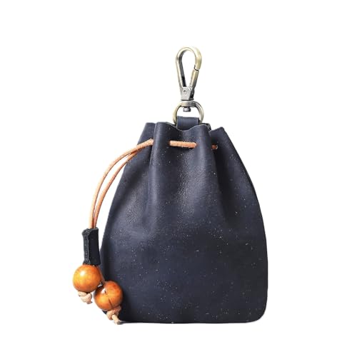 Mini Münze Geldbörse für Männer Frauen, echtes Leder Münze Tasche Organizer Fall Tasche mit Kordelzug, echtes Vintage Rindsleder kleine Schlüsselanhänger Schlüssel Geldbörse Schwarz von YlobdolY