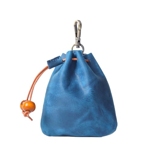 Mini Münze Geldbörse für Männer Frauen, echtes Leder Münze Tasche Organizer Fall Tasche mit Kordelzug, echtes Vintage Rindsleder kleine Schlüsselanhänger Schlüssel Geldbörse blau von YlobdolY