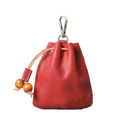 Mini Münze Geldbörse für Männer Frauen, echtes Leder Münze Tasche Organizer Fall Tasche mit Kordelzug, echtes Vintage Rindsleder kleine Schlüsselanhänger Schlüssel Geldbörse rot von YlobdolY