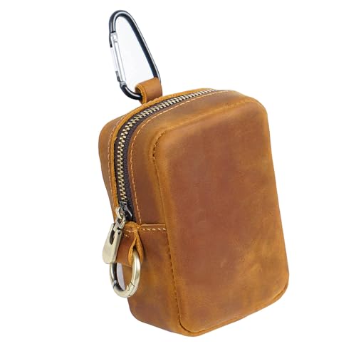 Mini Münze Geldbörse für Männer Frauen, echtes Leder Münztasche Organizer Case Tasche mit Reißverschluss, echtes Vintage Rindsleder Kleiner Schlüsselanhänger Cubic Key Wallet Braun von YlobdolY