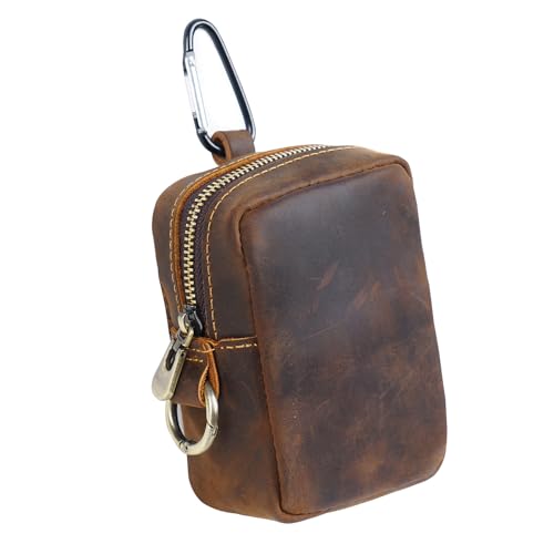 Mini Münze Geldbörse für Männer Frauen, echtes Leder Münztasche Organizer Case Tasche mit Reißverschluss, echtes Vintage Rindsleder Kleiner Schlüsselanhänger Cubic Key Wallet Kaffee von YlobdolY