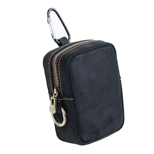 Mini Münze Geldbörse für Männer Frauen, echtes Leder Münztasche Organizer Case Tasche mit Reißverschluss, echtes Vintage Rindsleder Kleiner Schlüsselanhänger Cubic Key Wallet Schwarz von YlobdolY