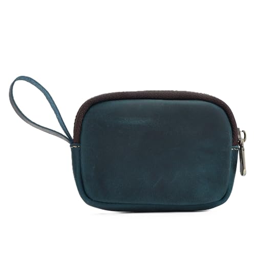 Rechteck kleine Münze Geldbörse für Männer Frauen, echtes Leder Tasche Organizer Change Halter mit Reißverschluss, echtes Rindsleder Schlüsselanhänger Wallet Blau von YlobdolY