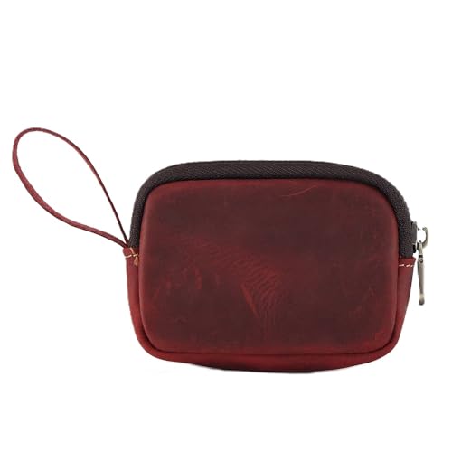 Rechteck kleine Münze Geldbörse für Männer Frauen, echtes Leder Tasche Organizer Change Halter mit Reißverschluss, echtes Rindsleder Schlüsselanhänger Wallet Rot von YlobdolY