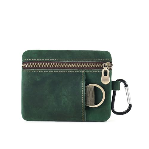 Rechteckige kleine Münze Geldbörse für Männer Frauen, Mehrzweck Echtleder Tasche Organizer Change Halter mit Reißverschluss, echtes Rindsleder Schlüsselanhänger Geldbörse Grün von YlobdolY