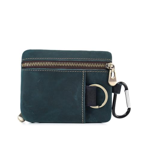 Rechteckige kleine Münze Geldbörse für Männer Frauen, Mehrzweck Echtleder Tasche Organizer Change Halter mit Reißverschluss, echtes Rindsleder Schlüsselanhänger Wallet Blau von YlobdolY