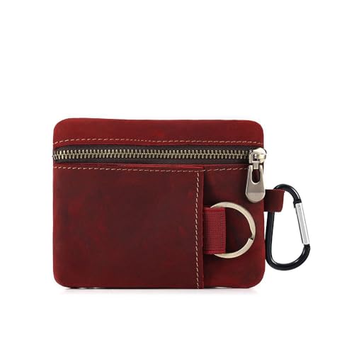 Rechteckige kleine Münze Geldbörse für Männer Frauen, Mehrzweck Echtleder Tasche Organizer Change Halter mit Reißverschluss, echtes Rindsleder Schlüsselanhänger Wallet Rot von YlobdolY