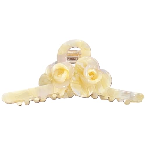 Rose Blume Haarspangen für Frauen, Große Zwillingsblumen High Grade Haarspangen für Frauen Dünnes dickes lockiges Haar, Rutschfeste starke Halt Kiefer Haarspangen Gelb von YlobdolY