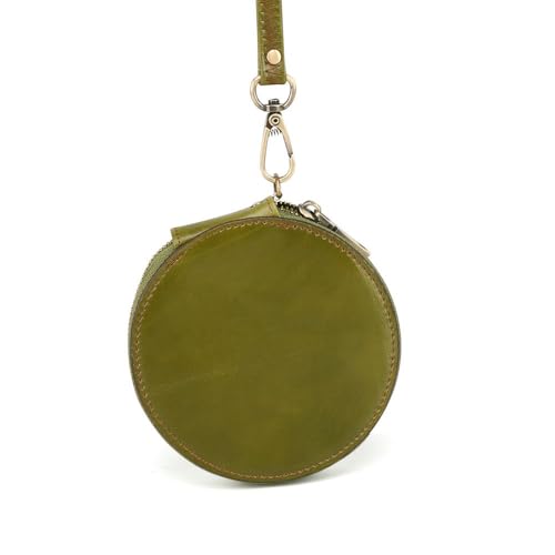 Runde kleine Münze Geldbörse für Männer Frauen, echtes Leder Tasche Organizer Wechselhalter mit Reißverschluss, echtes Rindsleder Schlüsselanhänger Geldbörse Grün von YlobdolY