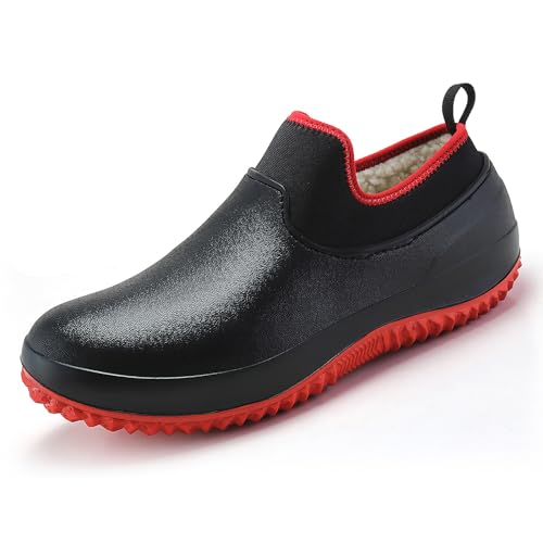 YloolY Herren Winterstiefel Rutschfest Kurz Gefütterte Schuhe Wasserdicht Stadt Regenstiefel Kurzschaft Stiefel Gummistiefel (47,Schwarz Rot,47,Männlich) von YloolY