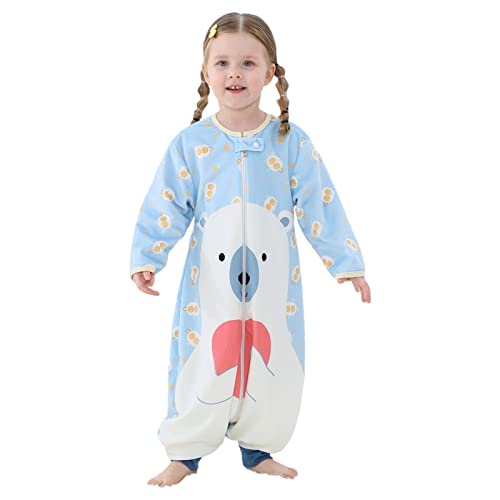 YloveM Baby Schlafsack mit Füße, Langarm Kinderschlafsack Unisex Baby Schlafsack Kinder Gehen Pyjama mit Niedlichen Cartoon Tier Schlafanzug Tragbare Decke (A- Eisbär, 1-3 Jahre) von YloveM